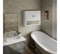 kleankin Farmhouse Bathroom Wall Cabinet with Shelves, Ash Wood-Effect, Grey