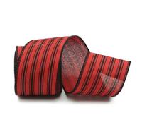 Farmhouse Black and Red Striped Ribbon Wired, 2.5" Wide x 10 Yards Christmas Ticking Stripe Ribbon for Wreath, DIY Craft and Gift Wrapping