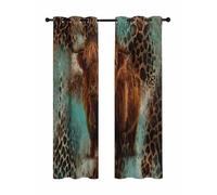 Farmhouse Blackout Curtains for Bedroom Living Room, Cow Leopard Texture Rustic Cottagecore Nature Teal 84 In Long Thermal Insulated Room Darkening Drapes Grommet Window Treatments, 52 x 84 In