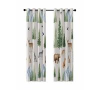 Farmhouse Blackout Curtains for Bedroom Living Room, Watercolor Bear Deer Rabbit Rustic Wolf Fox Natura 90 In Long Thermal Insulated Room Darkening Drapes Grommet Window Treatments, 52 x 90 In