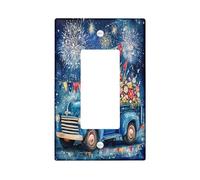 Farmhouse Blue Truck Decorative Light Switch Cover Plate 1 Gang Single Rocker, Independence Day Floral Electrical Faceplate for Kitchen Bathroom, Vintage Switchcover Decor
