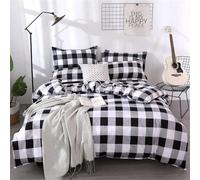 Farmhouse Buffalo Checked Bedding Set Black Gray White Plaid Comforter Cover King,Soft Lightweight Grid Bedspreads, 1 Lattice Duvet Cover 2 Pillow Shams Modern Geometric Decor Grey Quilt,Zipper