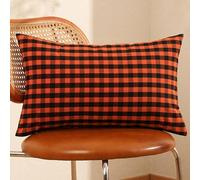 Farmhouse Buffalo Plaid Throw Pillow Covers Set of 2 Orange and Black Gingham Pillow Covers Striped Pillowcase for Sofa Bedroom Outdoor