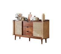 Farmhouse Buffet Cabinet - Solid Rattan Sideboard with Drawers Double Cabinet Doors Ash Wood Storage for Dining Room Stylish Wall-Mounted Storage Solution