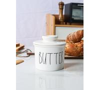 Farmhouse Butter Crock for Countertop，French Butter Keeper to Leave on Counter with Water Line,Butter Holder Dish for Fresh Spreadable Butter，3pcs Set,Ceramic,White