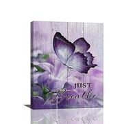 Farmhouse Butterfly Wall Art Purple Bathroom Wall Decor Butterfly Lily Flower Pictures Canvas Prints Framed Modern Just Breathe Painting Artwork for Bedroom Living Room Kitchen Dining room 16"x20"