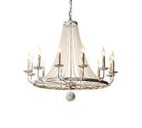 Farmhouse Candle Chandelier Candle Shaped 6 Light Crystal Bead Strands Distressed White Metal Wheel Chandelier Lighting Hanging Ceiling Fixture Farmhouse Candle Chandelier (D31.4*H25.9in)