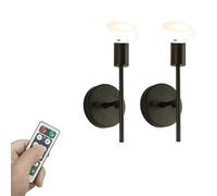 Farmhouse Candle Sconces Wall Decor Set of 2 Battery Operated Mid Century Wall Sconces for Bedside Black Gold USB Rechargeable Remote Wall Light Bar Chrome Wireless Wall Lamp for Bedroom (Black)