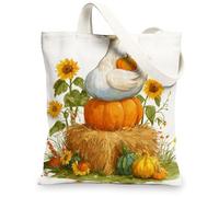 Farmhouse Canvas Tote Bag, Rustic Pumpkin and Sunflower Design Reusable Grocery Bags, Eco-Friendly Lightweight Washable Sho, White, 13x15 Inch