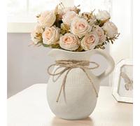 Farmhouse Ceramic Vase with Handle, Rustic Ceramic Pitcher Vases for Home Decor, Decorative Pottery Jug Flower Vase, Centerpiece for Your Kitchen/Bedroom/Office/Living Room/Shelf/Mantel