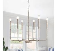 Farmhouse Chandelier for Dining Room, 6 Lights Chandelier Light Fixture Adjustable Height,Hanging Candle Pendant Lighting for Kitchen Island Living Room Bedroom Foyer