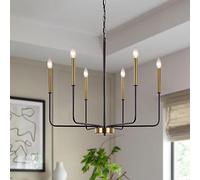 Farmhouse Chandelier for Dining Room, 6 Lights Chandelier Light Fixture Adjustable Height,Hanging Candle Pendant Lighting for Kitchen Island Living Room Bedroom Foyer