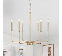 Farmhouse Chandelier for Dining Room, 6 Lights Chandelier Light Fixture Adjustable Height,Hanging Candle Pendant Lighting for Kitchen Island Living Room Bedroom Foyer