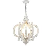 Farmhouse Chandelier French Country Pendant Light 6 Lights Distressed White Wood Chandelier Light Fixture Industrial Swag Chandeliers Hanging Ceiling Lamp for Dining Living Room Bathroom
