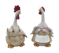 Farmhouse Chicken Figurines with Distressed Country Character, A | Distressed Wood-Look Finish, Playful Rooster and Hen Forms, Decorative Accent for Open Tabletops and Shelves