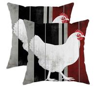Farmhouse Chicken Throw Pillow Covers Set of 2, Red and Black Rustic Farm Decor Cushion Cases for Home Sofa Bed Couch, Perfect for Spring and Holiday 24x24 Inch