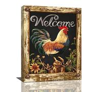 Farmhouse Chicken Wall Art Rustic Farm Rooster Pictures Wall Decor Country Canvas Painting Modern Artwork Home for Kitchen Office Framed 12"x16"
