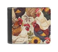 Farmhouse Chickens Sunflowers Novelty Wallet Slim Front Pocket Bifold Wallet with ID Credit Card Holder for Women Men