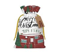 (Farmhouse Christmas) Drawstring Gift Bags for Birthday Party Christmas Reusable Holiday Wrap Bags Medium Size