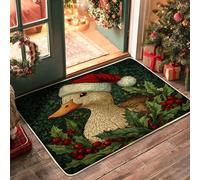 Farmhouse Christmas Duck Black Door Mat Outside Inside Entrance 29x17 Inch, Green Fun Xmas Balls Outdoor Non Slip Doormat, Small Happy Holiday Print Patio Garage Shoes Off Door Rug
