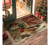 Farmhouse Christmas Duck Black Door Mat Outside Inside Entrance 29x17 Inch, Rustic Barn Farm Country Xmas Outdoor Non Slip Doormat, Small Happy Holiday Print Patio Garage Shoes Off Door Rug