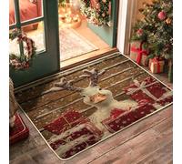 Farmhouse Christmas Duck Black Door Mat Outside Inside Entrance 29x17 Inch, Rustic Wood Farm Country Xmas Outdoor Non Slip Doormat, Small Happy Holiday Print Patio Garage Shoes Off Door Rug