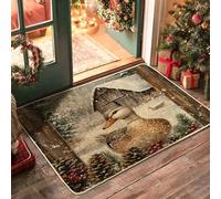 Farmhouse Christmas Duck Black Door Mat Outside Inside Entrance 29''x17'', Rustic Barn Farm Country Xmas Outdoor Washable Doormat, Small Happy Holiday Patio Garage Shoes Off Door Rug