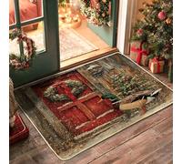 Farmhouse Christmas Duck Black Door Mat Outside Inside Entrance 29''x17'', Rustic Wood Farm Country Xmas Outdoor Washable Doormat, Small Happy Holiday Patio Garage Shoes Off Door Rug