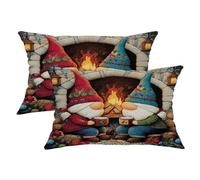Farmhouse Christmas Gnome Throw Pillow Covers 12x20 Set of 2, Soft Comfy Fun Country Xmas Fireplace Pillow Cases Kit, Holiday New Year Pattern Velvet Decorative Couch Sofa Living Room