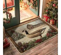 Farmhouse Christmas Goose Black Door Mat Outside Inside Entrance 29x17 Inch, Rustic Barn Farm Country Xmas Outdoor Non Slip Doormat, Small Happy Holiday Print Patio Garage Shoes Off Door Rug