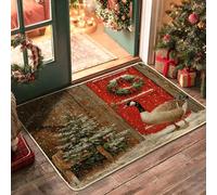 Farmhouse Christmas Goose Black Door Mat Outside Inside Entrance 29x17 Inch, Rustic Wood Farm Country Xmas Outdoor Non Slip Doormat, Small Happy Holiday Print Patio Garage Shoes Off Door Rug