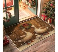 Farmhouse Christmas Goose Black Door Mat Outside Inside Entrance 29''x17'', Rustic Wood Farm Country Xmas Outdoor Washable Doormat, Small Happy Holiday Patio Garage Shoes Off Door Rug