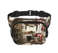 Farmhouse Christmas Parrern Square Double-Layer Waist Bag Mini Adjustable Waist Belt Bag Exercise Running Travel Hiking, Black, One Size