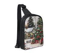 Farmhouse Christmas Printed Chest Bag Sling Bag for Men Women, Waterproof Crossbody Backpack Men Bag for Runner Workout Hiking Cycling Travel