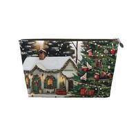 Farmhouse Christmas Printed Travel Cosmetic Bags with Gold Zipper Makeup Organizer Cosmetic Case Toiletry Bag for Women Mom Girls