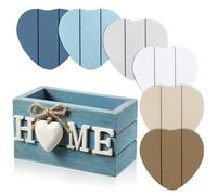 Farmhouse Coasters Set of 6, Wooden Heart Coasters 4 Inch, Drinks, Funny, With Holder, Brown