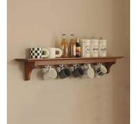 Farmhouse Coffee Mug Shelf Organizer, Wooden Hanging Teacup Rack with Hooks, Tea Cup Display Holder Organizer, Space Saving Floating Shelves