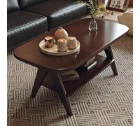 Farmhouse Coffee Table with Triangular id Wood Legs - Double-Layer Open Storage for Living Room & Tea Room Rustic Tea Table Stylish Home Furniture