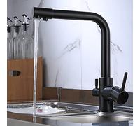 Farmhouse & Commercial Black Copper Bar Sink Faucet, 360° Rotatable Kitchen Mixer Tap with Water Filtration, 100cm Beige Hose, & Stylish Design