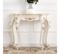 Farmhouse Console Table with Floral Carving, Solid Wood Semi Circle Accent Table, Narrow Table Behind Sofa Couch for Living Room, Hallway, Foyer, Entrance