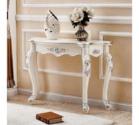 Farmhouse Console Table with Floral Carving, Solid Wood Semi Circle Accent Table, Narrow Table Behind Sofa Couch for Living Room, Hallway, Foyer