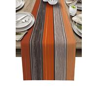 Farmhouse Cotton Linen Table Runner Dresser Scarf Retro Rustic Barn Wood Texture Ombre Burnt Orange Gray Non-Slip Rectangle Settings Decoration for Kitchen Home Dining Holiday,90 inches Long