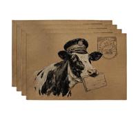 Farmhouse Cow Placemats, Brown Rustic Animal Place mats for Dining Table, Non-Slip Washable Indoor Outdoor Party Decorative Placemat Set of 4