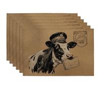 Farmhouse Cow Placemats, Brown Rustic Animal Place mats for Dining Table, Non-Slip Washable Indoor Outdoor Party Decorative Placemat Set of 6
