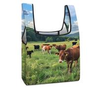 Farmhouse Cows Funny Reusable Grocery Bag Printed Fold-able Shopping Bags Washable Tote Lightweight Storage Pouch with Handle