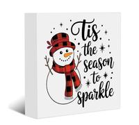 Farmhouse Cristmas Decorations,Winter Decor,Snowman Decor,Tis The Season To Sparkle Wooden Box Sign Christmas Winter Decorations for Home Office Living Room Desk Bookshelf Tabletop Decoration