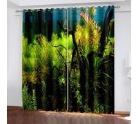 Farmhouse Curtains, Drapes 96 Inches Long 2 Panels Grass Polyester Brown Green Blackout for Kitchen Bedroom 2 Panels 84W x 96L Inch