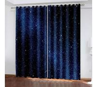 Farmhouse Curtains for Living Room, Black Out Curtains 63 Inch Long Starry Sky Polyester Dark Blue Drapes for Window 2 Panels 38W x 63L Inch
