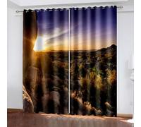Farmhouse Curtains Kitchen, Fall Curtains for Living Room Purple Brown Mountain and Sun Landscape Polyester 2 Panels 68x84inch
