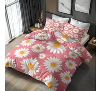 Farmhouse Daisy Single Duvet Cover Set - Pink Floral Flower Bedding & Bedroom Decor, Super Soft Microfiber Quilt Cover and 1 Pillowcases, with Zip, Reversible Design g4ki82